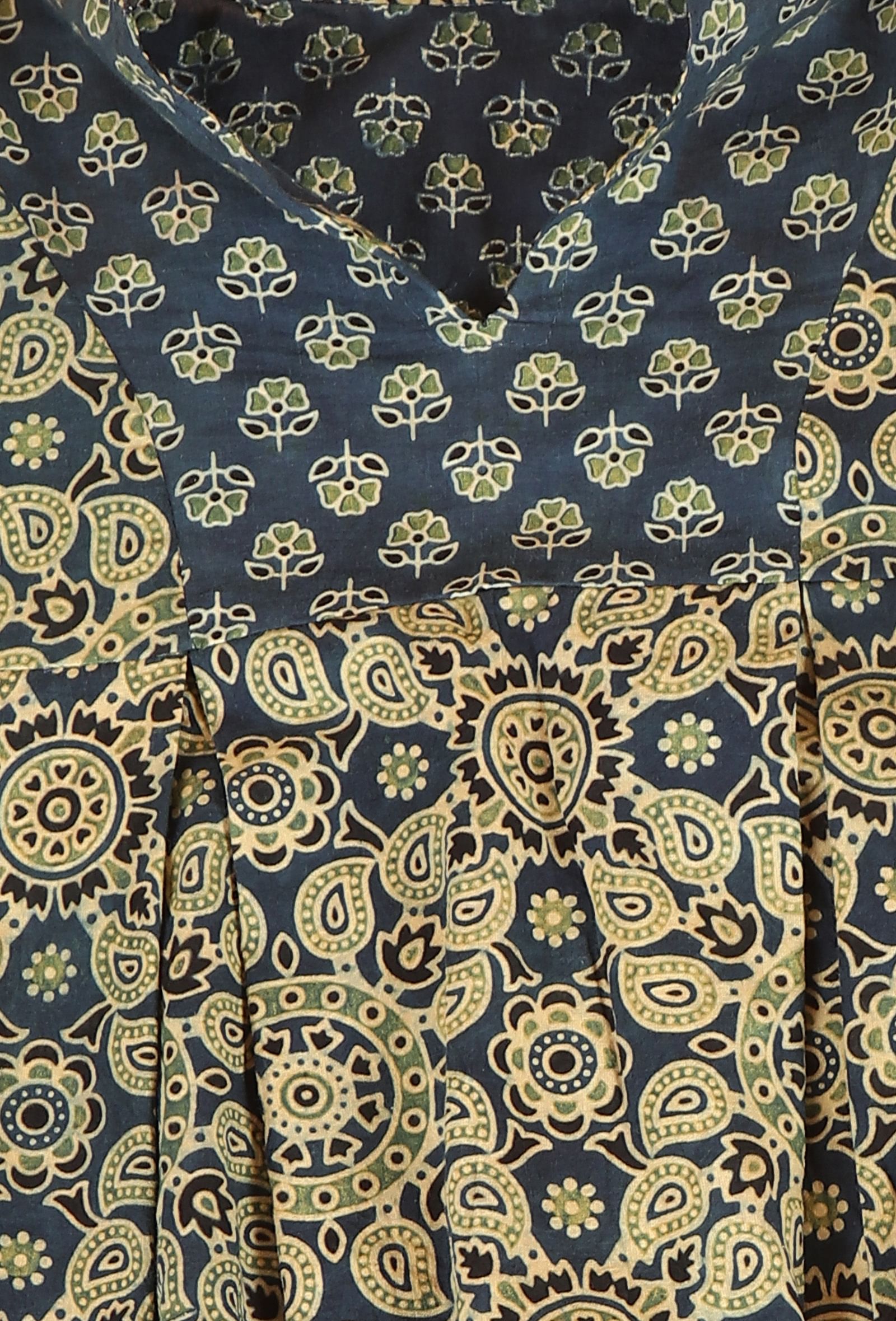 Set Of 2: Aria Indigo Multi Ajrakh Print Cotton Kurta & Blue Churidar