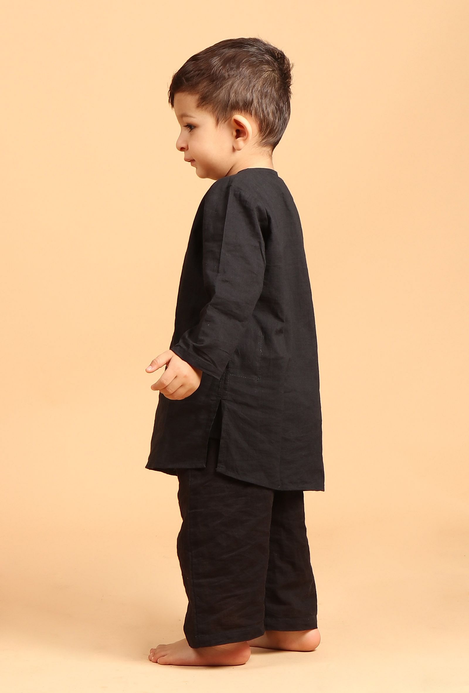 Set Of 2: Sahar Black Cotton Kurta & Pyjama