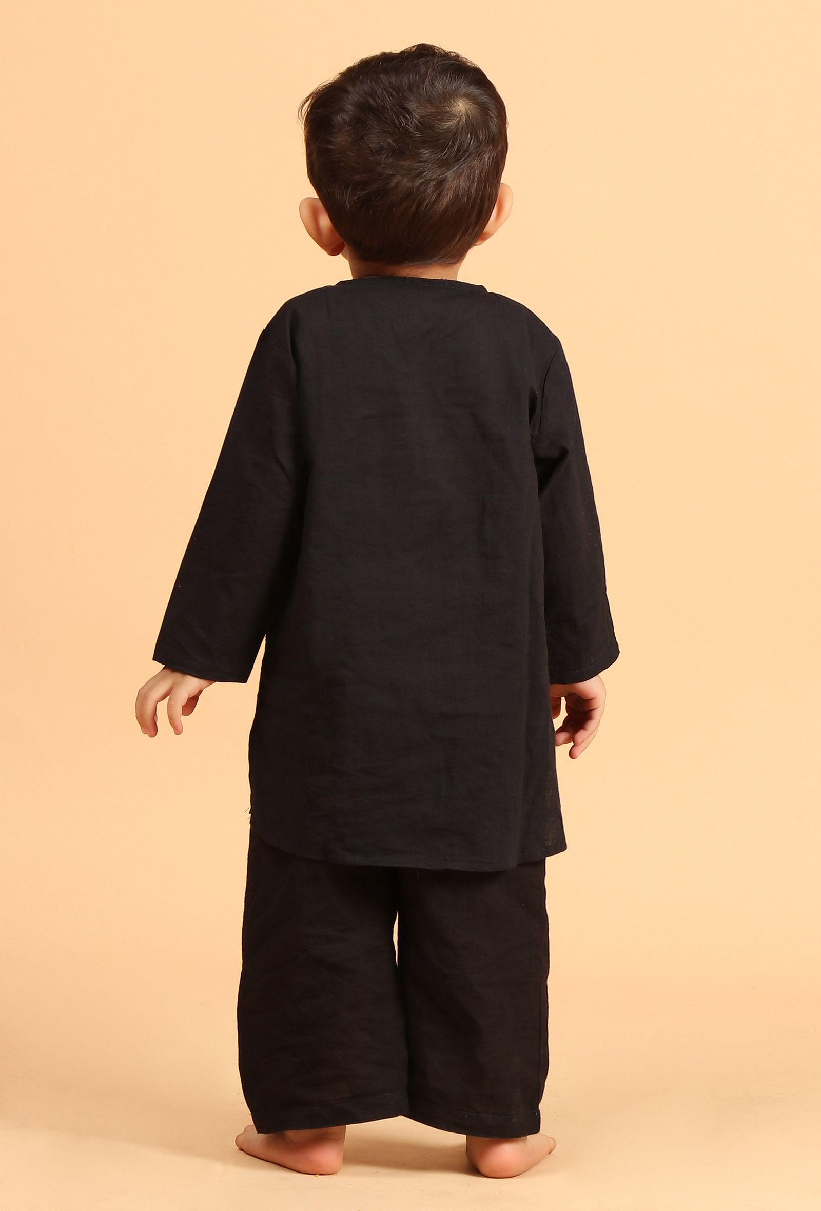 Set Of 2: Sahar Black Cotton Kurta & Pyjama
