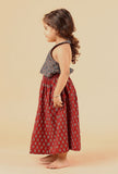 Set Of 2: Luna Indigo Ajrakh Print Cotton Top & Madder Red Skirt