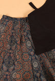 Set Of 2: Ida Black Cotton Kurta & Indigo Multi Ajrakh Print Panel Skirt