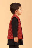 Kavan Madder Red Ajrakh Print Cotton Nehru Jacket