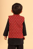 Kavan Madder Red Ajrakh Print Cotton Nehru Jacket