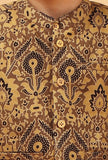 Set of 3: Jivin Khaki Cotton Kurta, Black Pyjama & Khaki Ajrakh Print Jacket