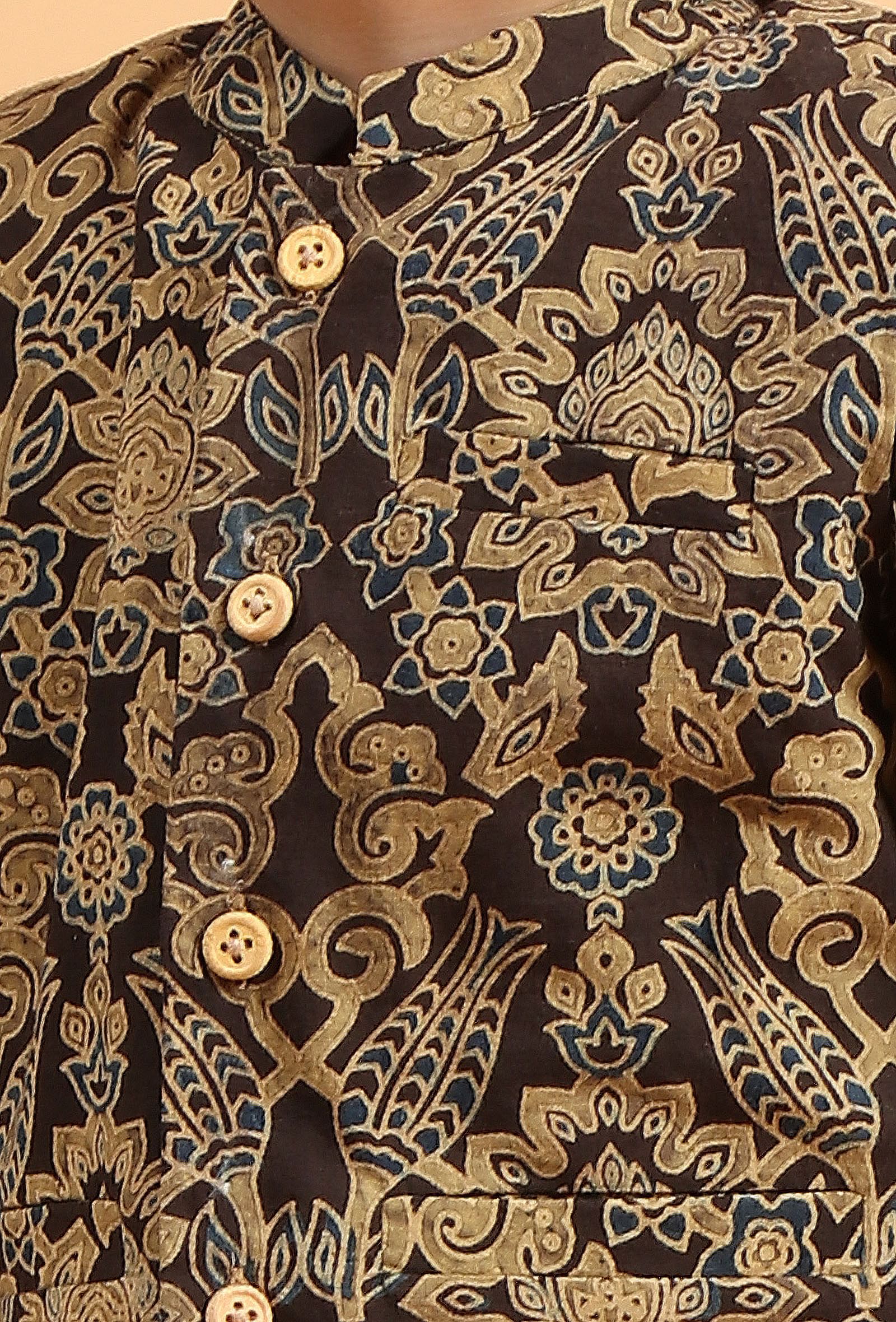 Parv Black Ajrakh Print Cotton Nehru Jacket