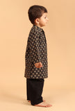 Set Of 2: Rodas Black Ajrakh Print Cotton Kurta & Black Pyjama