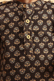 Set Of 2: Rodas Black Ajrakh Print Cotton Kurta & Black Pyjama
