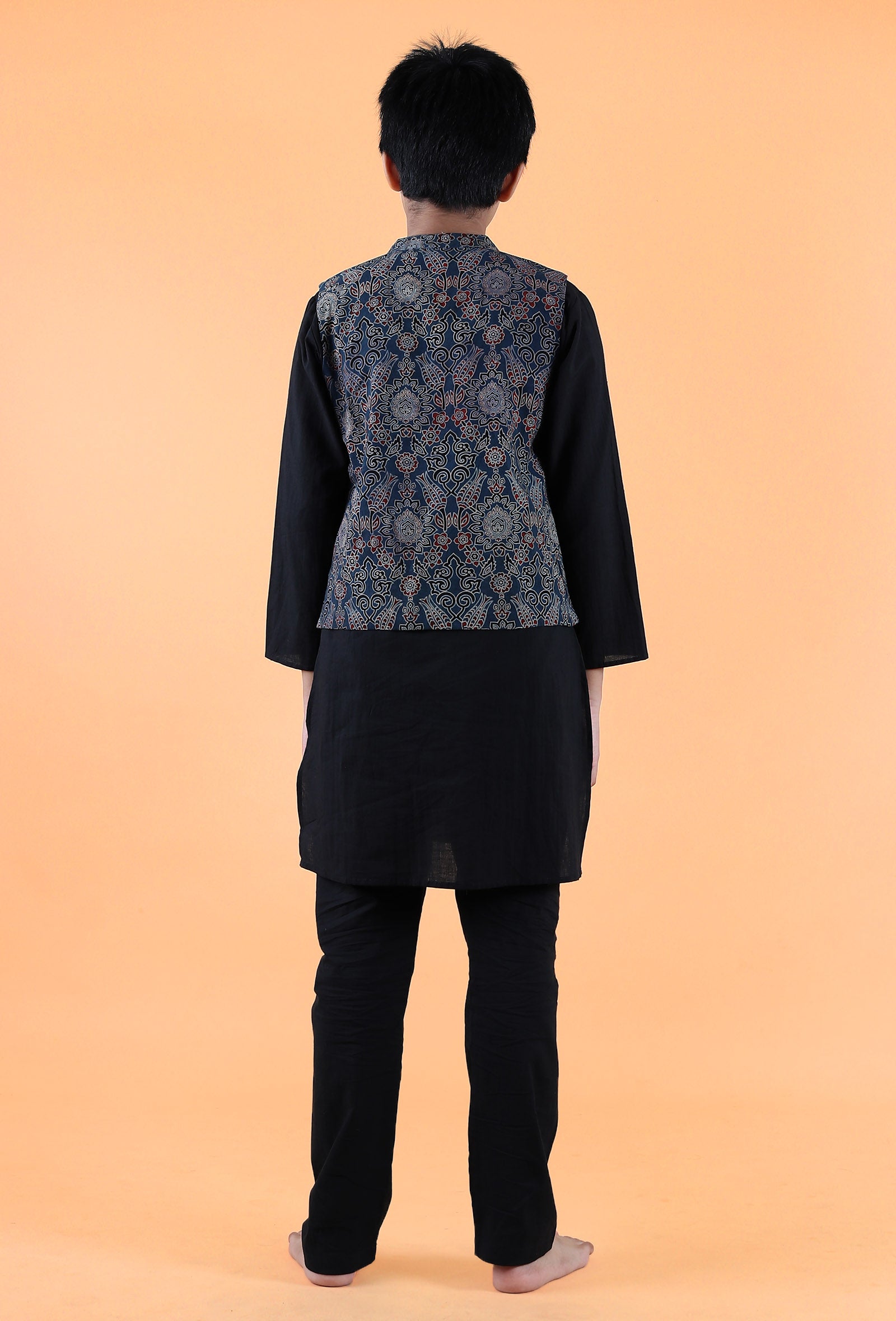 Leif Indigo Ajrakh Print Cotton Nehru Jacket