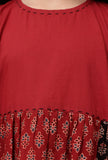 Ada Black & Madder Red Ajrakh Print Cotton Asymmetrical Dress