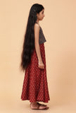 Set Of 2: Ana Indigo Ajrakh Print Cotton Top & Madder Red Skirt