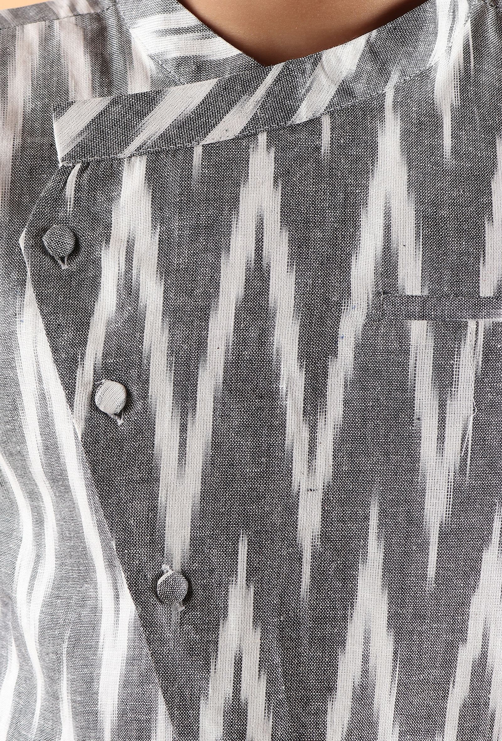 Grey Ikat Cotton Nehru Jacket