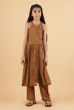 Set Of 2: Dark Brown Mulmul Kurta & Pants