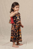 Set Of 2: Oorja Black Kalamkari Short Cotton Top & Palazzo Pant