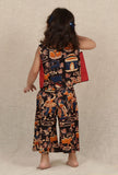 Set Of 2: Oorja Black Kalamkari Short Cotton Top & Palazzo Pant