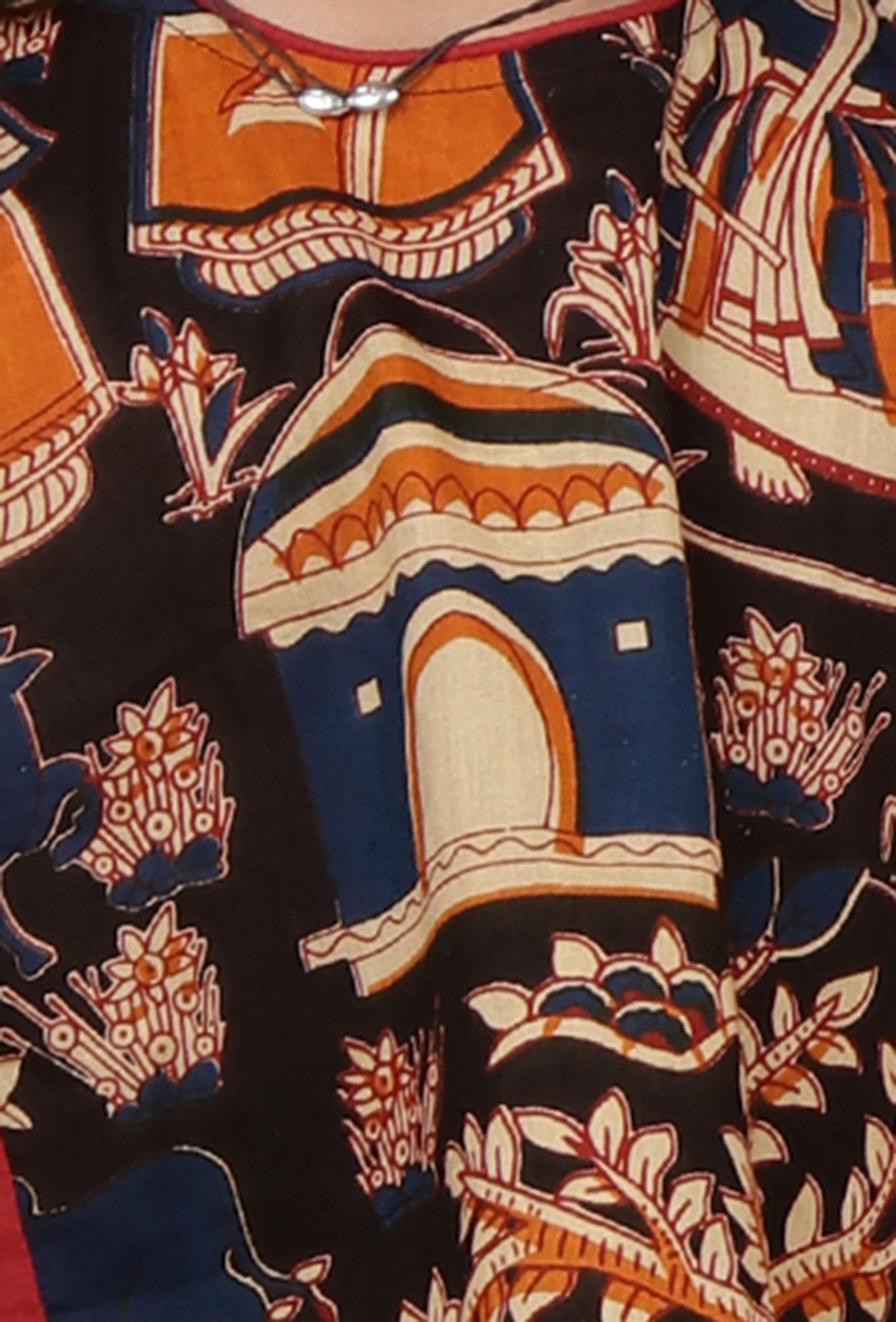 Set Of 2: Oorja Black Kalamkari Short Cotton Top & Palazzo Pant