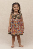 Ihina Black & Maroon Red Kalamkari Printed Cotton Dress