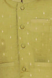 Set Of 3: Golden Chanderi Kurta, Pajama & Green Buti Nehru Jacket