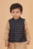 Dark Blue Check Chanderi Nehru Jacket