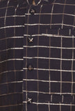Dark Blue Check Chanderi Nehru Jacket