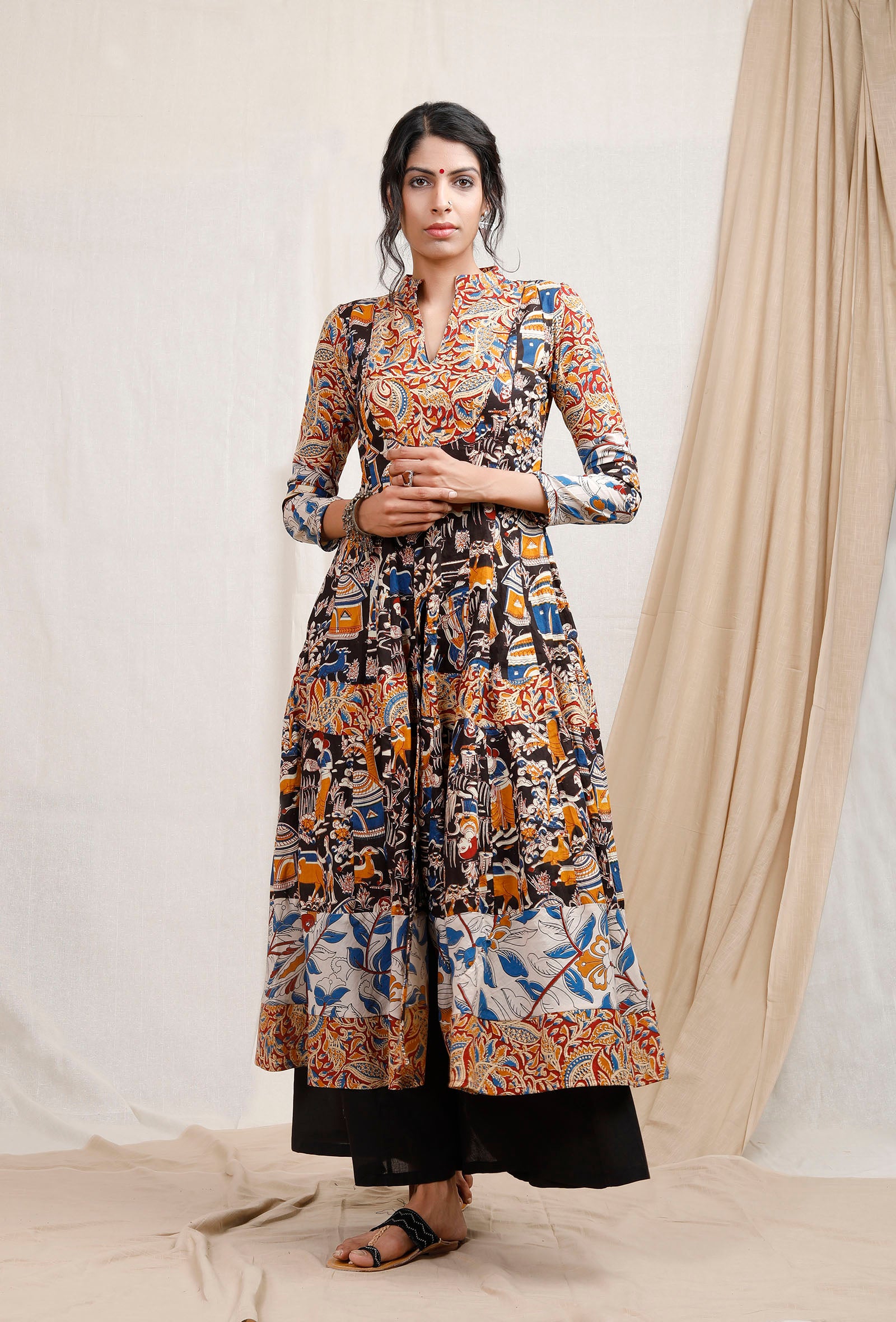 Set of 2: Three Print Kalamkari Kurta And Palazzos