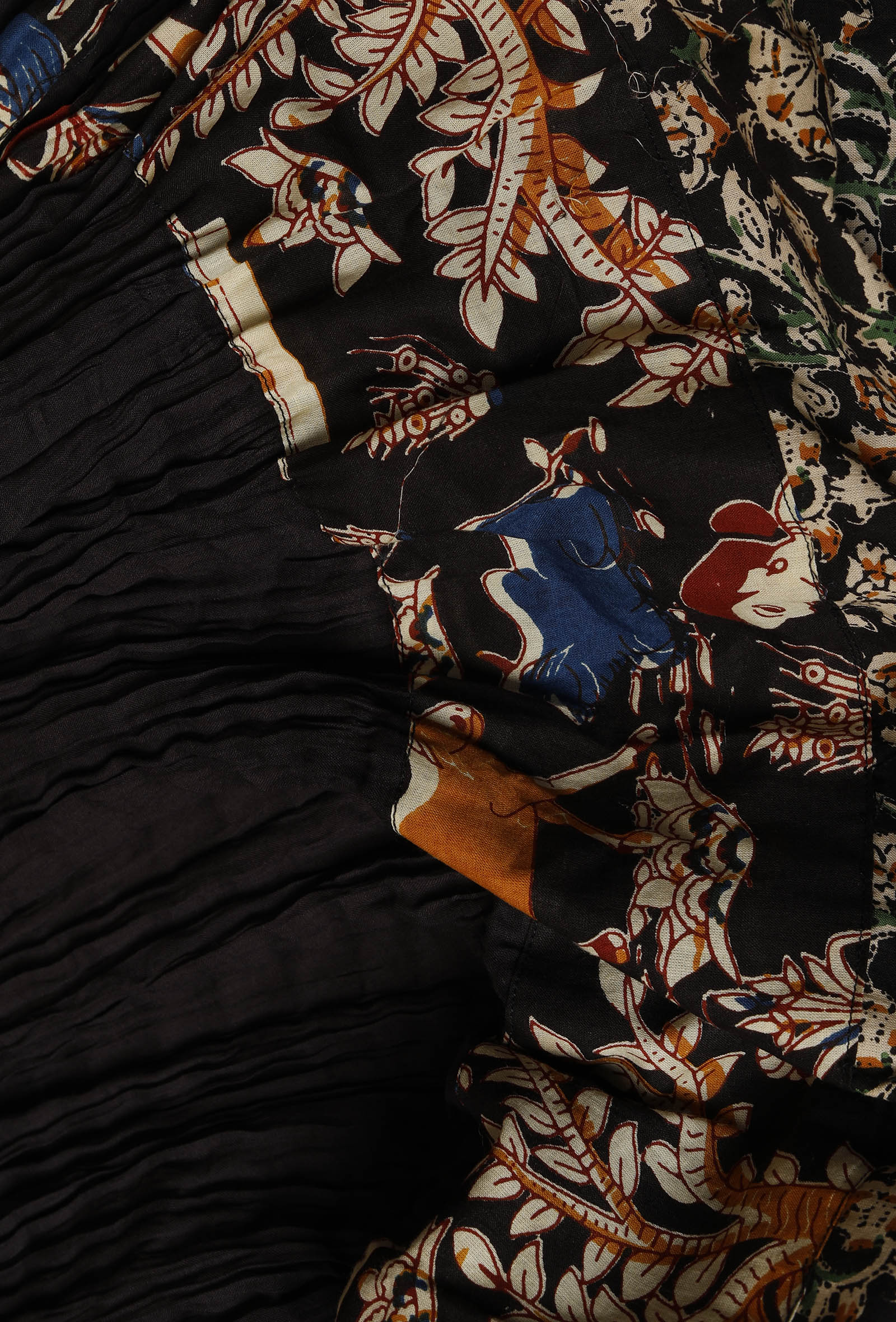 Set Of 3: Black Kurta With Kalamkari Palazzos And Dupatta