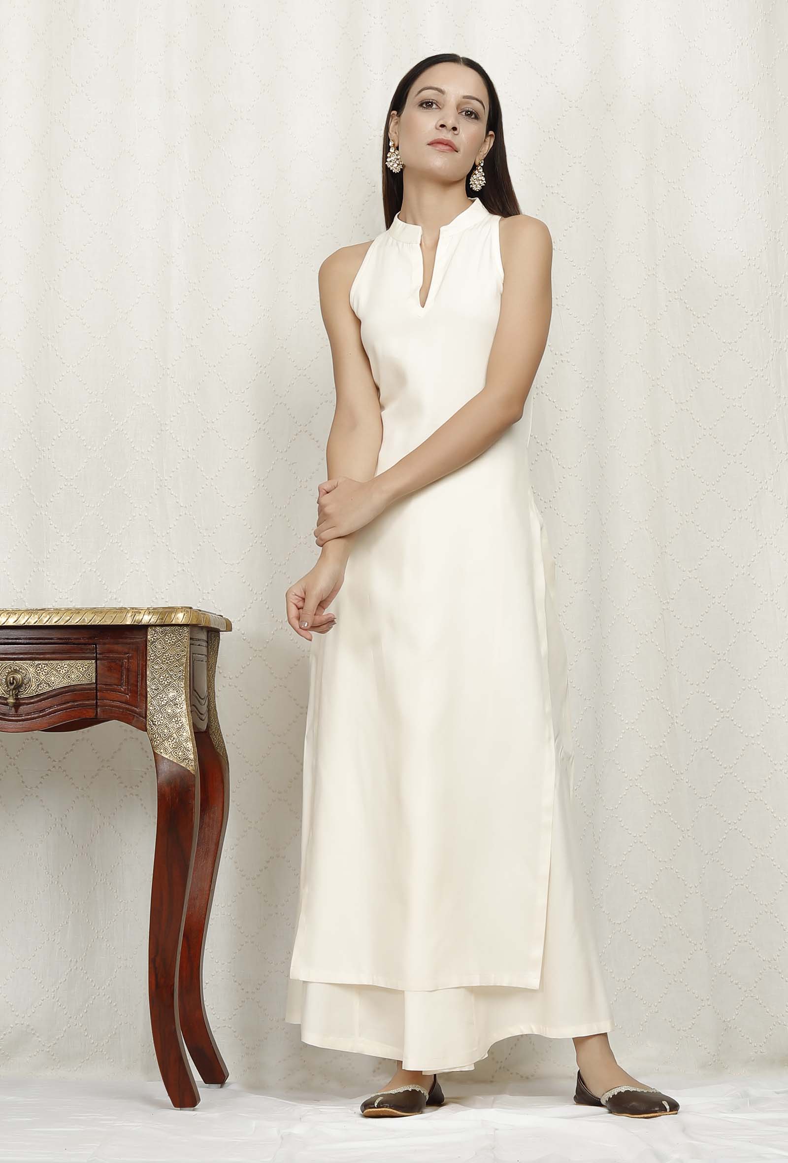 Off White Rayon Kurta