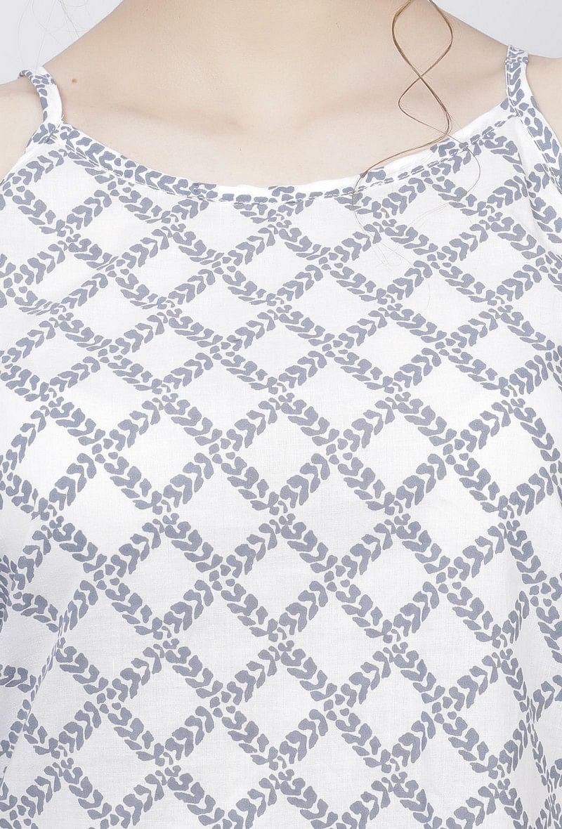 Powder Blue Criss Cross Hand-Block Printed Straight Fit Cotton Slip