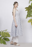 Set of-2 Powder Blue Criss Cross Hand-Block Printed Cotton Slip Kurta with White Cotton Flared Palazzo