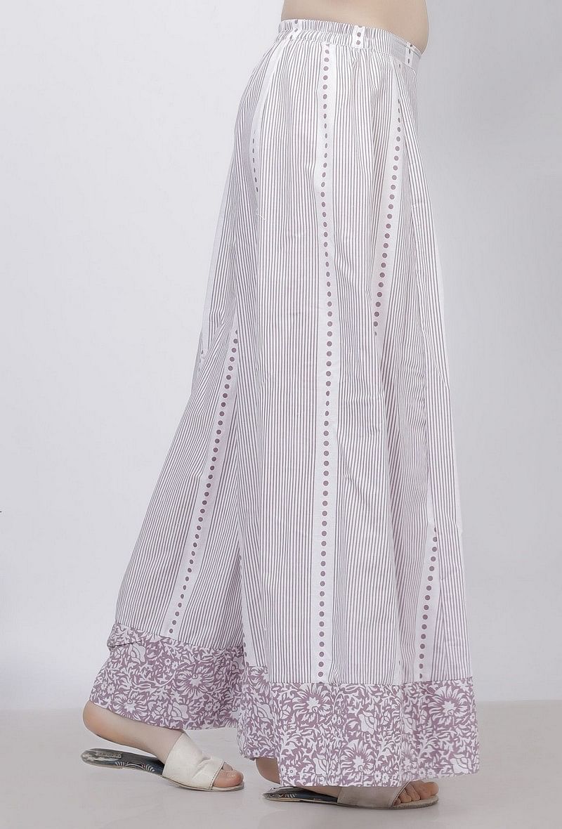Lilac Stripes Hand Block Printed Cotton Palazzo