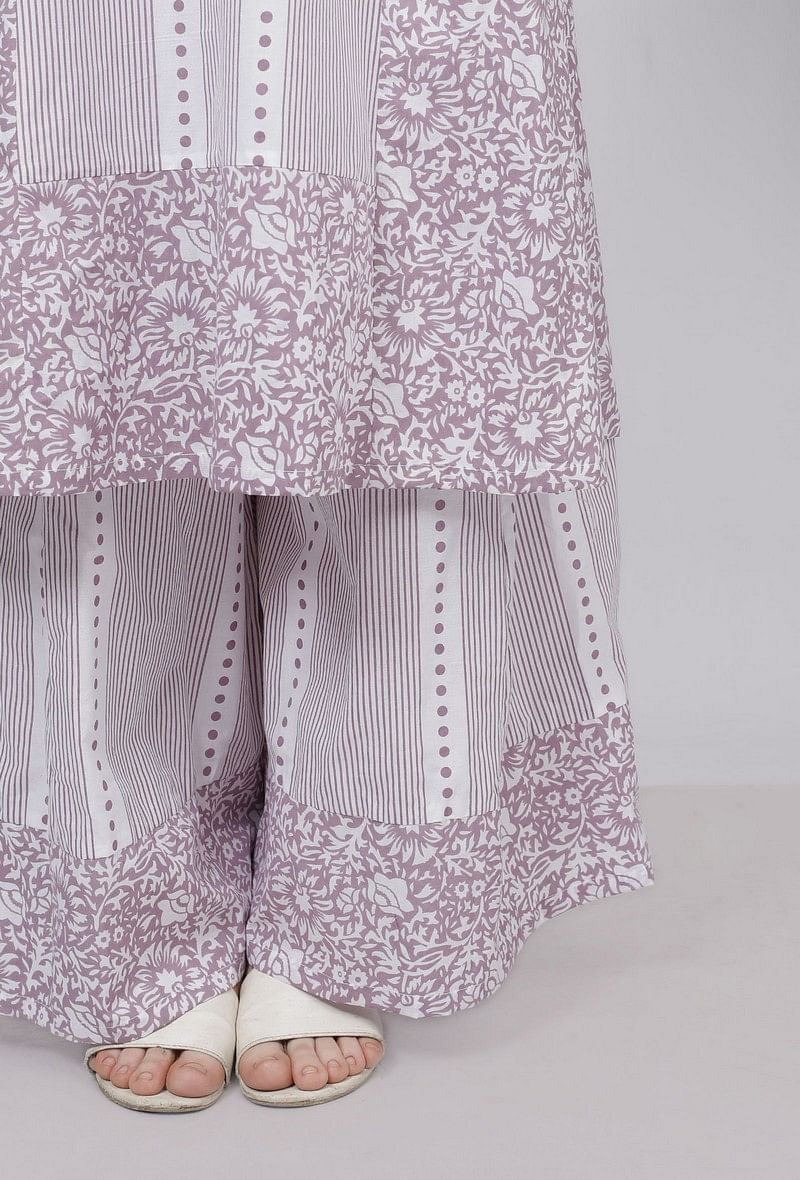 Lilac Stripes Hand Block Printed Cotton Palazzo