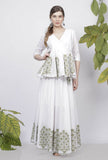 Sage Green Floral Hand-Block Printed V Neck Cotton Angrakha Top