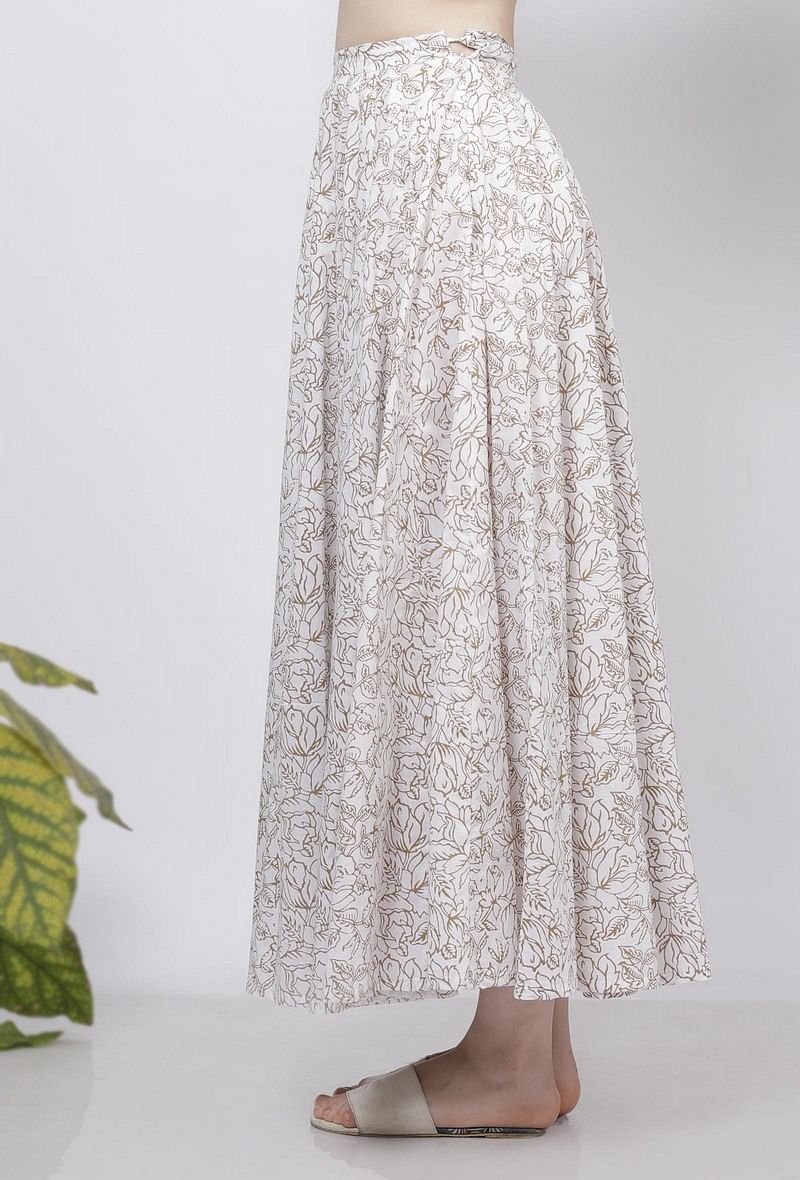 Muse Brown Floral Hand-Block Printed Cotton Short Skirt