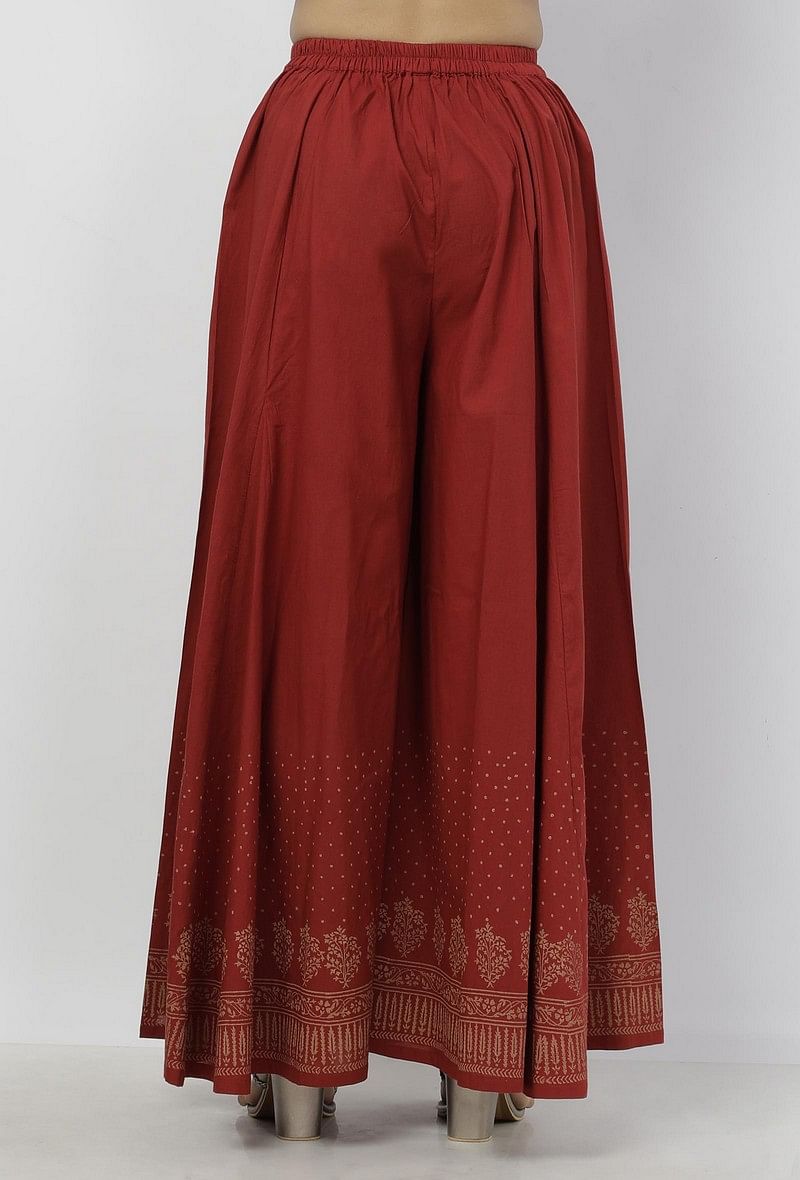 Gerua Maroon Hand-Block Printed Cotton Palazzo