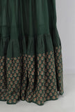 Set of 2: Irvin Bottle Green Floral Hand-Block Printed Cotton Short Kurta with Printed Sharara