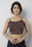 Indigo Blue Small Floral Hand-Block Printed Cotton Slip Blouse