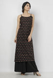 Set of 2: Kaani Black Floral Hand-Block Printed Cotton Slip with Plain Palazzo