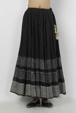 Kaani Black and White Tri Pattern Hand-Block Printed Tasseled Kota Skirt