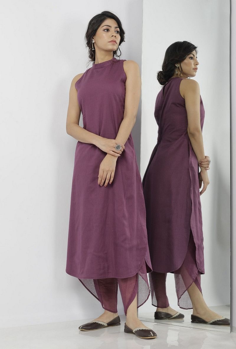 Iya Plain Purple Halter Neck Straight Fit Kota Kurta