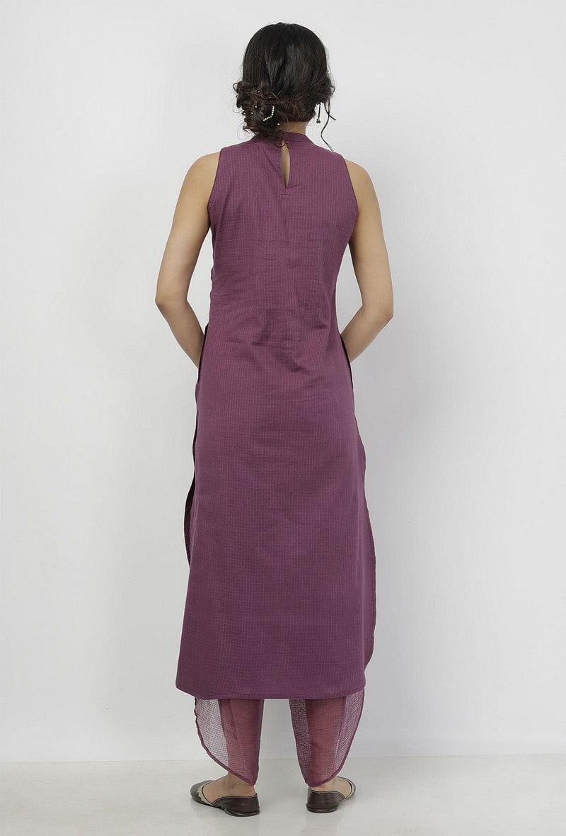 Iya Plain Purple Halter Neck Straight Fit Kota Kurta