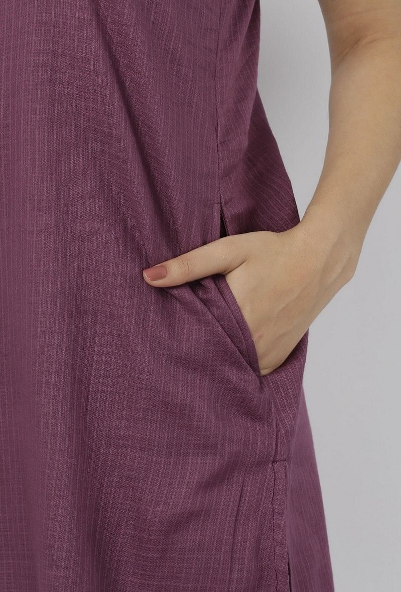 Iya Plain Purple Halter Neck Straight Fit Kota Kurta