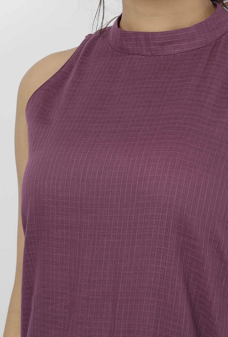 Iya Plain Purple Halter Neck Straight Fit Kota Kurta