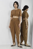 Set of 2: Kanak Plain Beige Cotton Blouse with Beige Cotton Dhoti