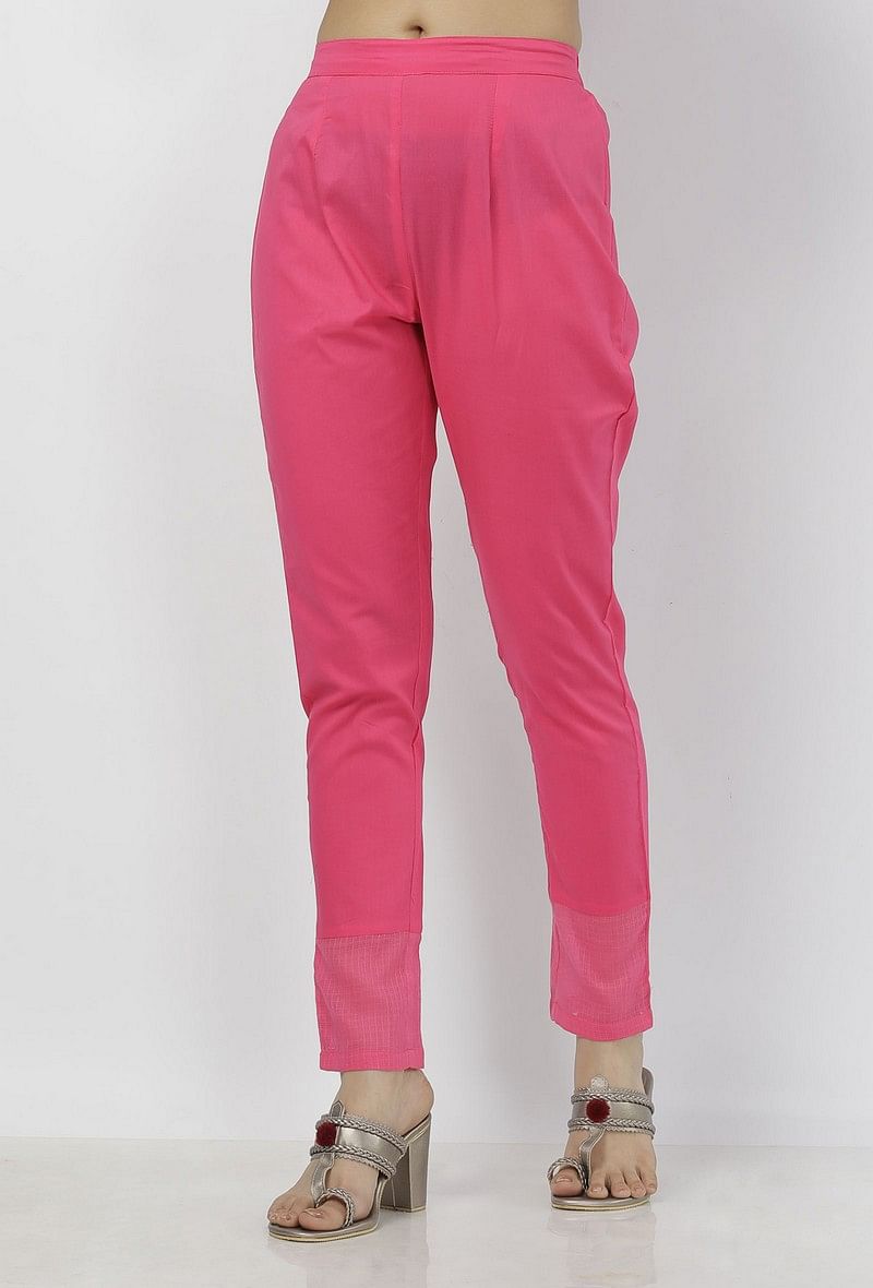 Raisa Pink Plain Cotton-Kota Pants