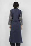 Aegean Blue Mandarin Collar Floral Hand-Block Kota Kurta