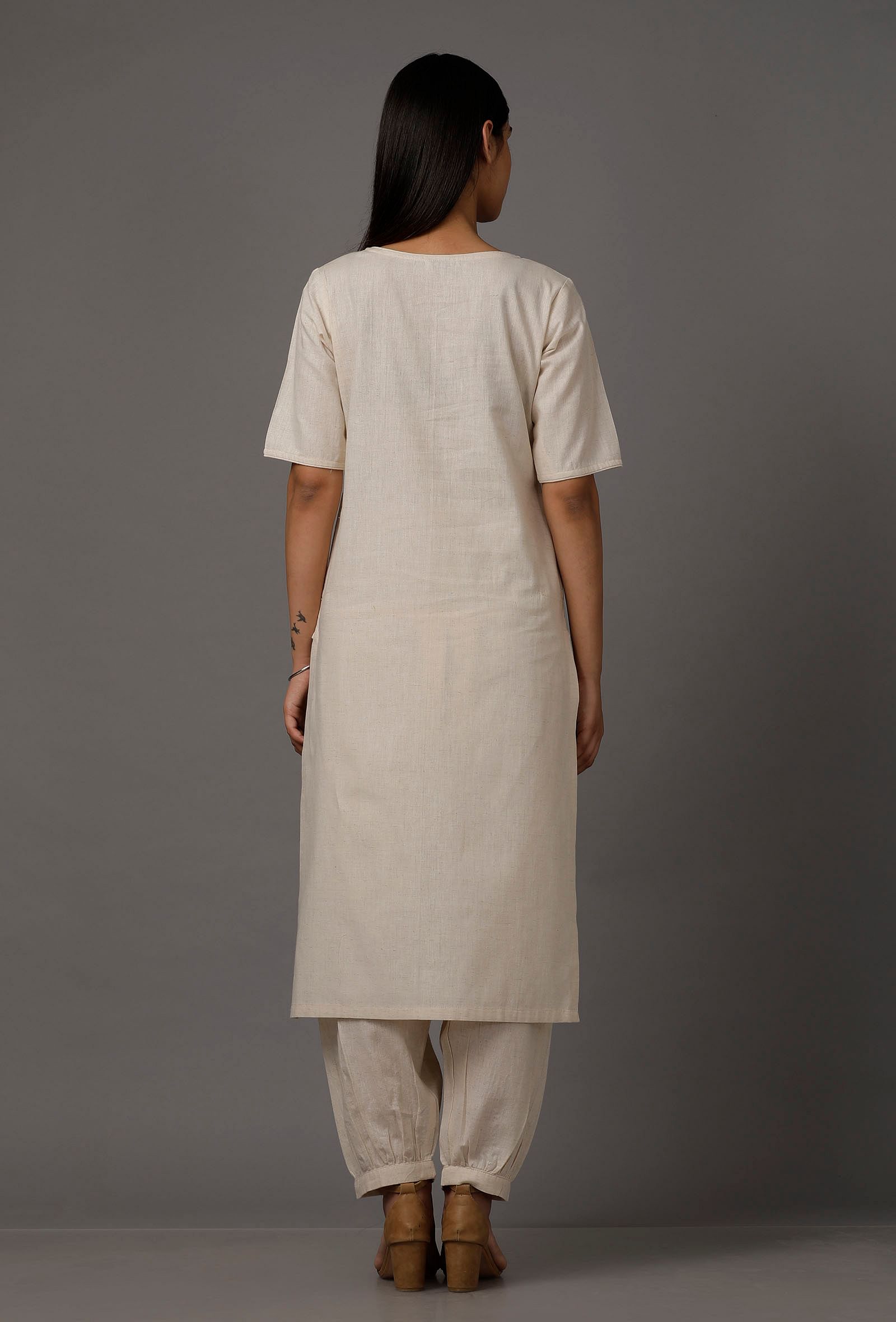 Set of 2: White Pure cotton Kurta with Pants