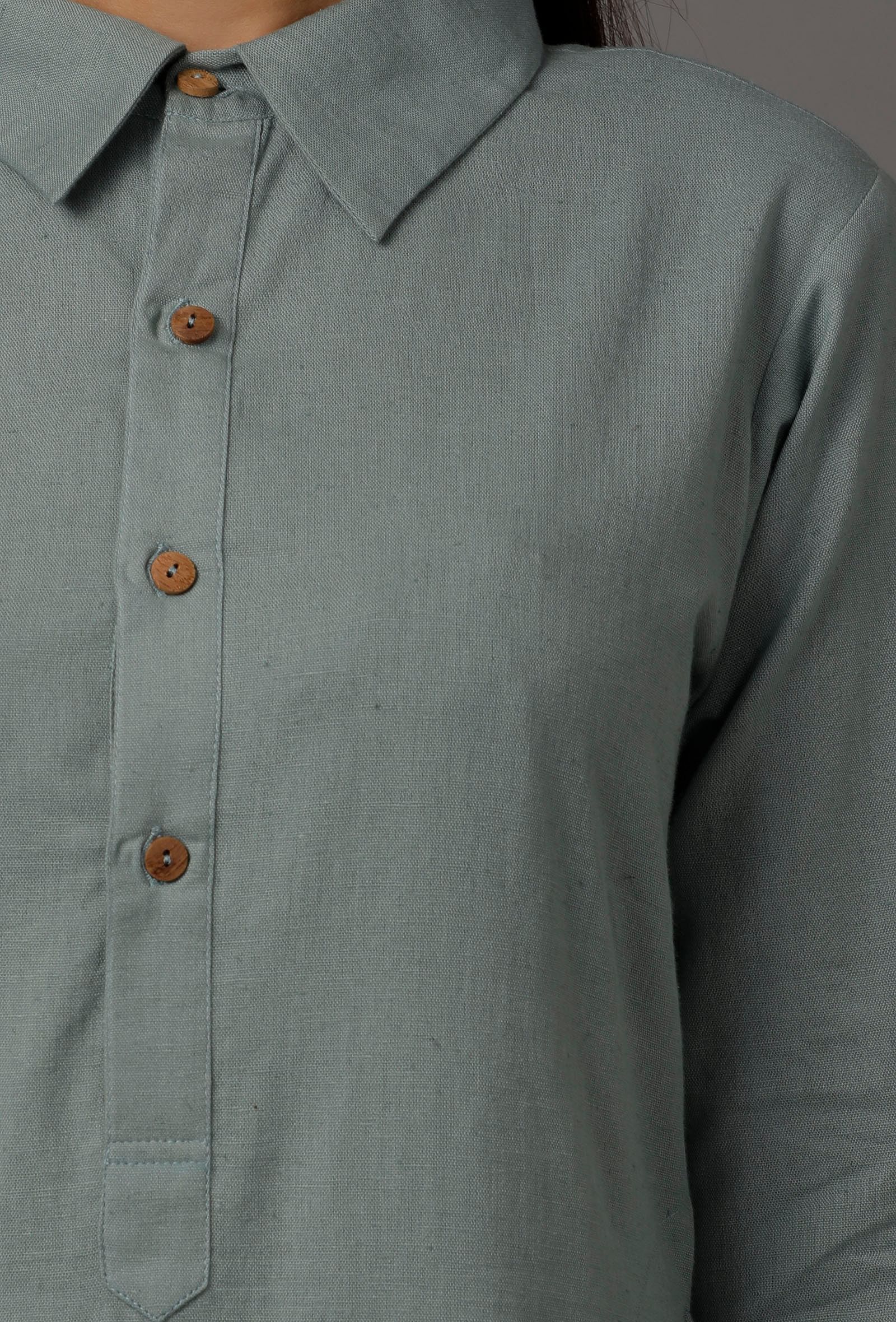 Grey Pure Woven Cotton Kurta