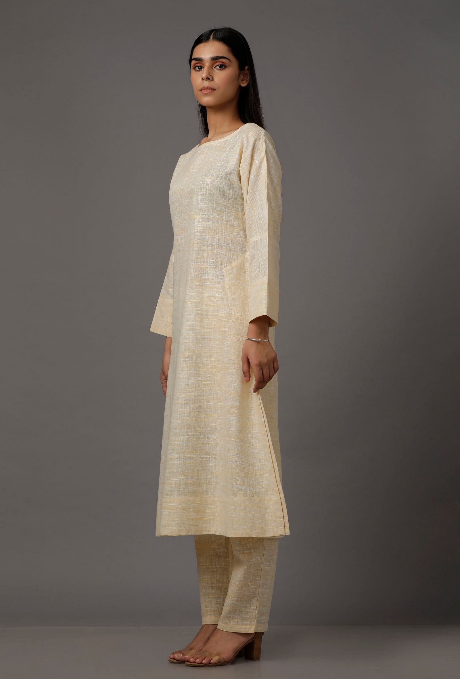 Cream Pure Woven Cotton Kurta