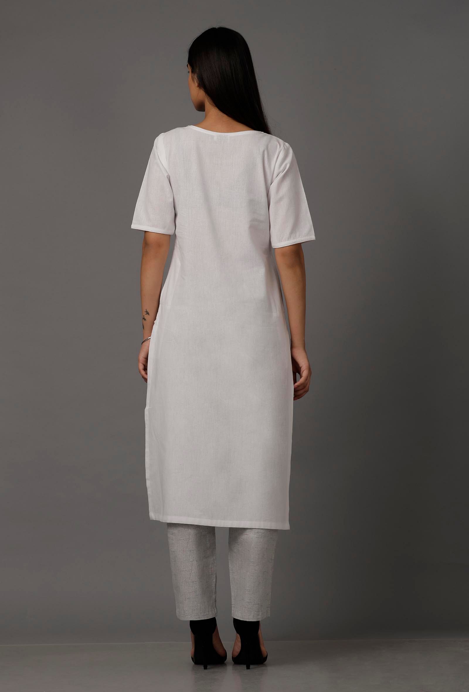 White Pure Woven Cotton Kurta
