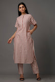 Red and White Stripes Pure Woven Cotton Kurta