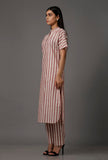 Red and White Stripes Pure Woven Cotton Kurta